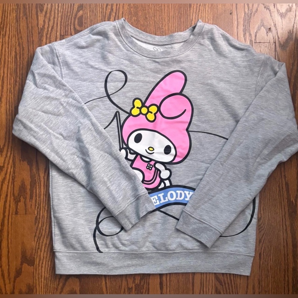 Sanrio Gray and Pink My Melody Women's Sweatshirt Size L
